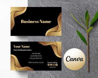 Schwarz und Gold Visitenkarte Vorlage, Canva bearbeitbar, Luxusdesign, modern, druckbar, kleine Visitenkarte, elegantes Schwarz Gold Branding