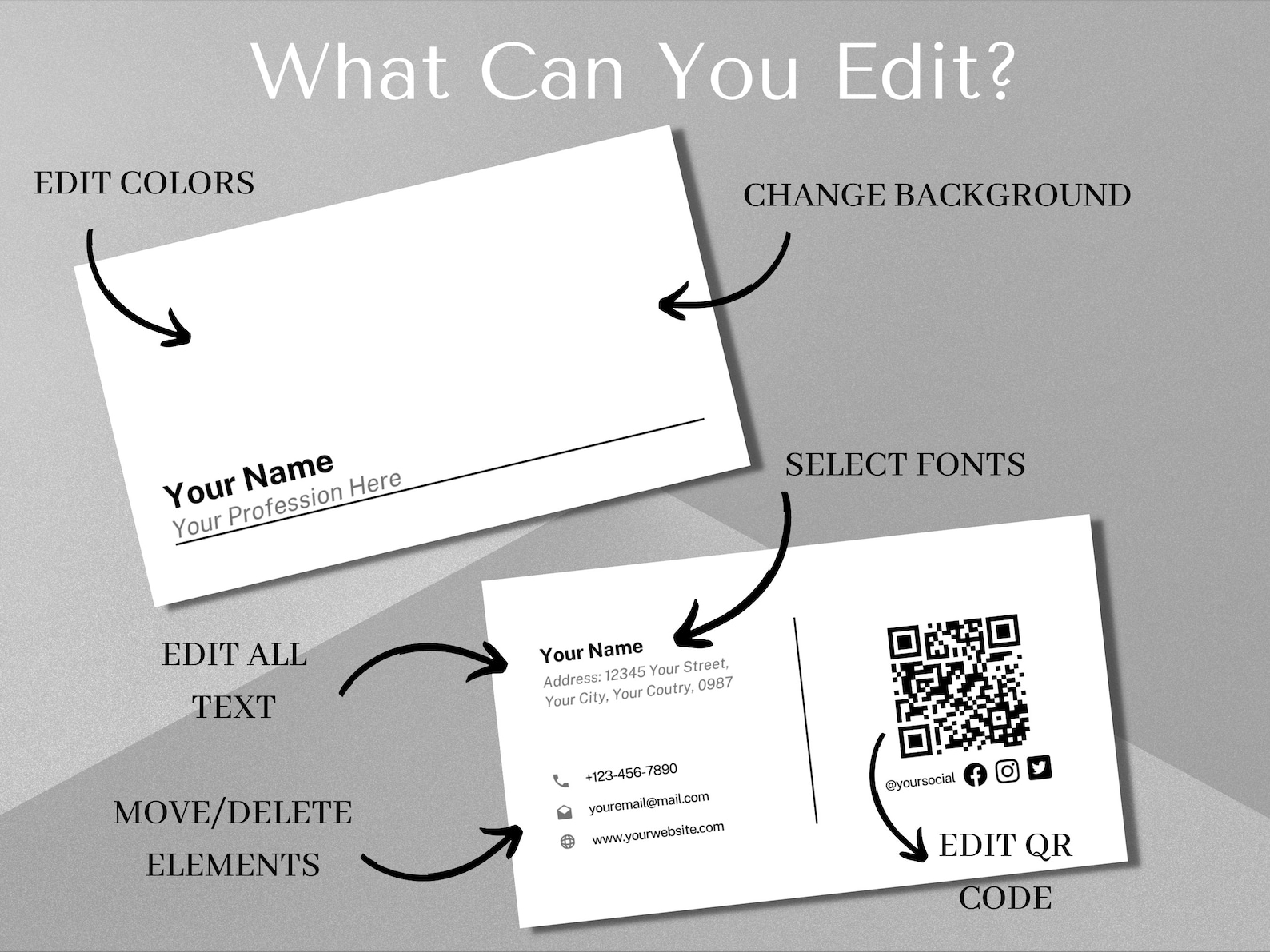 Business Card Template, QR Code, Canva Editable Template, Minimalist