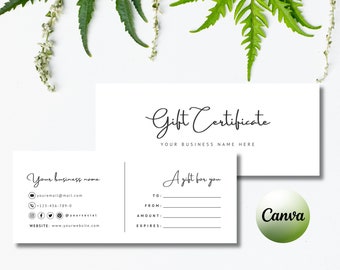 Editable Gift Certificate Template, Minimal Gift Voucher, Canva Editable, Printable, Coupon Template, Gift Card, Voucher, Digital Gift Card