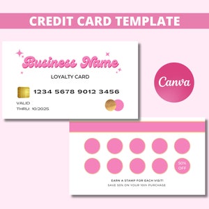Modèle de carte de crédit, carte de visite de carte de crédit, carte de fidélité rose rétro, Canva modifiable, carte de débit, carte d'appel beauté, ongles, cheveux, cils