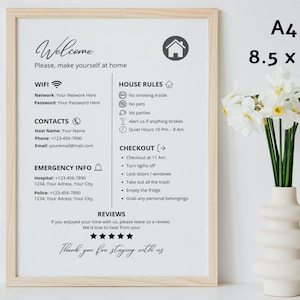 Welcome Sign Template, Airbnb, VRBO, Vacation Rental Printable, Digital Download, Canva Editable, Wifi, Home Rules, Checkout, A4, 8.5 x 11