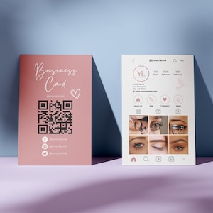 Sjabloon voor Instagram visitekaartjes, roze IG visitekaartje, QR-codekaart, premade visitekaartjes, nagels, spa, wimperbedrijf, DIY Canva bewerkbaar afbeelding 10