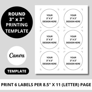 Modèle d'impression d'étiquettes rondes 3 x3, Guide d'impression 3 x3, Modèle de feuille 8,5 x 11, Modifiable sur toile, Étiquette circulaire DIY, Imprimable, TÉLÉCHARGEMENT IMMÉDIAT