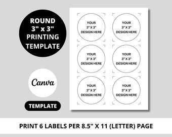 3x3 Round Label Printing Template, 3x3 Printing Guide, 8.5x11 Sheet Template, Canva Editable, DIY Circle Label, Printable, INSTANT DOWNLOAD