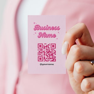 Modèle de carte de visite Instagram, carte rose rétro, carte de visite IG, carte de visite code QR, beauté, ongles, entreprise de cils, bricolage sur toile modifiable image 4