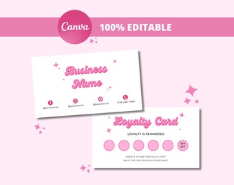 Treuekarte Vorlage, rosa Retro, Canva bearbeitbar, Business Treuekarte, Beauty Treuekarte, Kunden Treuekarte, Salon Treuekarte