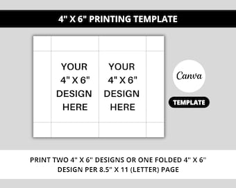 4x6 Printing Template, Invitation Cards, Greeting Cards, Foldable Card, 8.5x11 Sheet Template, Canva Editable, Printable, INSTANT DOWNLOAD