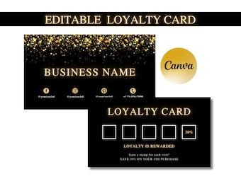 Loyalty Card Template, Black and Gold Card, Canva Editable, Business Loyalty Card, Beauty Loyalty Card, Hair Loyalty Card, Lash Loyalty Card
