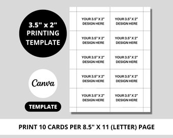 Business Card Printing Template, 3.5x2 Business Card Printing Guide, 8.5x11 Sheet Template, Canva Editable, DIY, Printable, INSTANT DOWNLOAD