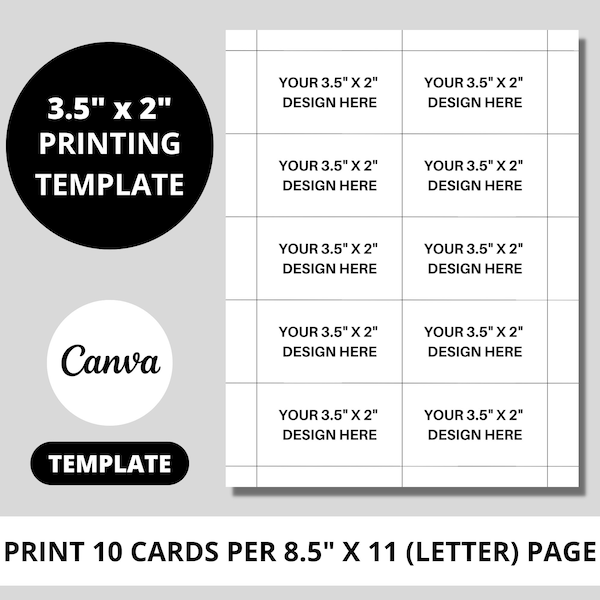 Business Card Printing Template, 3.5x2 Business Card Printing Guide, 8.5x11 Sheet Template, Canva Editable, DIY, Printable, INSTANT DOWNLOAD