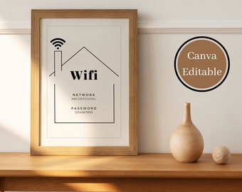 WIFI Password Sign Template, Printable Guest Wi-Fi Signs, Digital Download, Home, Airbnb, Canva Editable, 7 Sizes