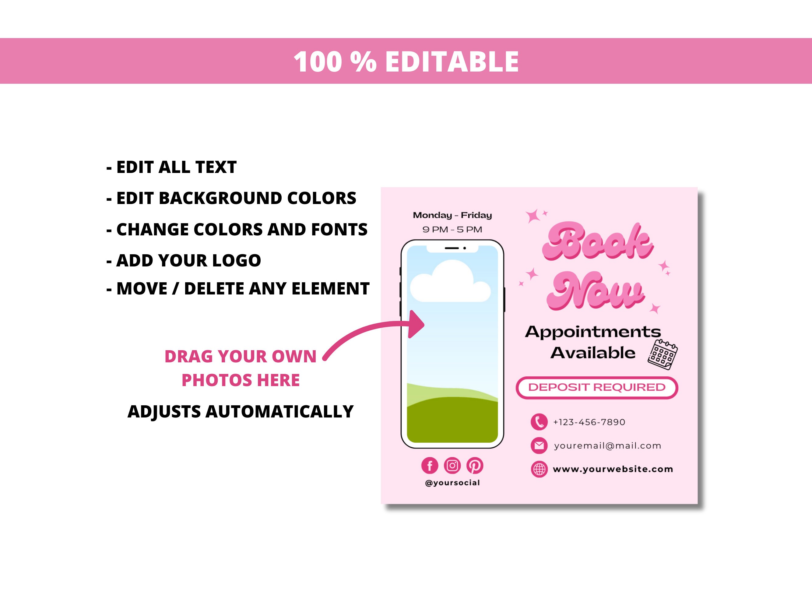 Editable Book Now Flyer, Appointments Available Template, Retro Pink ...
