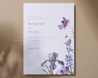 Editable Wedding Invitation Template, Printable Invitation, Instant Download, Modern, Bridal Invitation, Floral Wedding, Lavender, Lilac