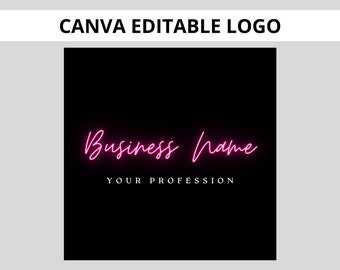 Pink Neon Logo Template, Editable Canva Logo, Small Business Logo Design, Beauty Salon, Hairstylist Logo, Lash Logo, Boutique Logo, MUA logo