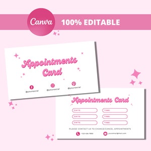 Następny szablon karty wizyty, Retro Pink, Canva Edytowalny, Karta przypomnienia biznesowego, Karta wizyty klienta, Karta telefoniczna salonu, Technik paznokci