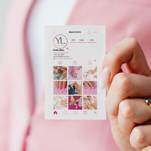 Modèle de carte de visite Instagram, carte rose rétro, carte de visite IG, carte de visite code QR, beauté, ongles, entreprise de cils, bricolage sur toile modifiable image 5