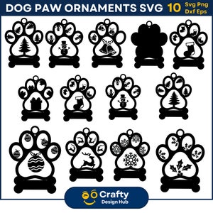 10 Dog Paw Ornament SVG Bundle, Pet Paw Christmas Tree Decoration, Dog Foot Print, Dog Lightburn Ornament, Animal Paw SVG, Glowforge, Cricut