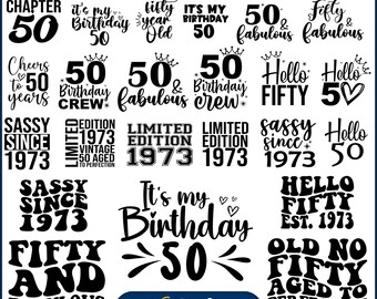 50th Birthday SVG Bundle, Happy Birthday Svg, Birthday Shirt Svg, 50th Birthday Gift, Vintage 1972 Svg, Fifty Birthday Svg, Cricut Cut Files