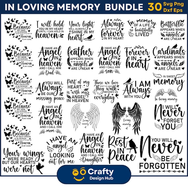 In My Loving Memory SVG Bundle, Memorial Svg Bundle, Memorial Quotes Svg, Remembrance Svg, Angels Wings svg, Cardinal Svg, Christian Svg PNG