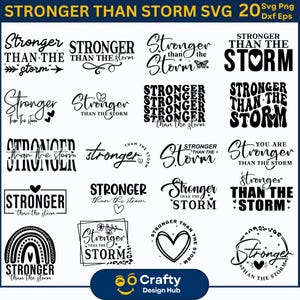 Paquete de svg Más fuerte que la tormenta, Svg motivacional, Svg de cita positiva, camisetas de moda, camiseta con versículo bíblico, cuidado personal bohemio