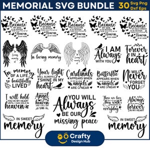 30 Dans ma mémoire aimante SVG Bundle, Memorial SVG Bundle, Memorial Quotes SVG, Remembrance SVG, Angels Wings, Cardinal SVG, Christian SVG PNG