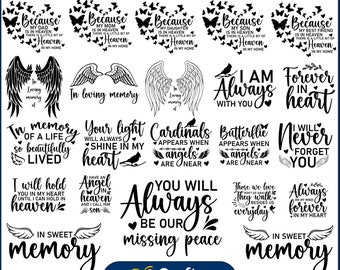 30 In My Loving Memory SVG Bundle, Memorial Svg Bundle, Memorial Quotes Svg, Remembrance Svg, Angels Wings, Cardinal Svg, Christian Svg PNG