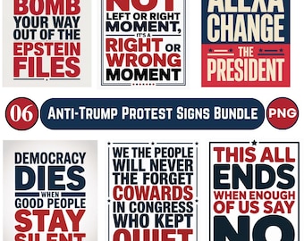 Anti-Trump Protest Signs Bundle, No Kings Printable, Resist Poster, Defend Democracy Art, Political Activism PNG,True Patriots Resistance
