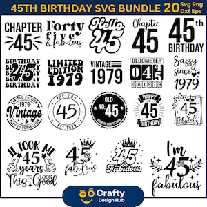 45e verjaardag SVG bundel, 45 en fantastische SVG, 45e verjaardag SVG, 45e verjaardag shirt, 45e verjaardag, Hallo vijfenveertig, vintage 1979 SVG
