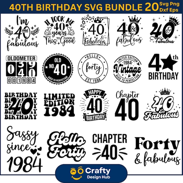 40e verjaardag SVG bundel, 40 en fantastische SVG, 40e verjaardag SVG, 40e verjaardag shirt, 40e verjaardag SVG, Hallo veertig, vintage 1984 SVG