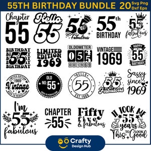 55e verjaardag Svg bundel, 55e verjaardag Shirt SVG, 55e verjaardagscadeau, 55 fantastische Svg, Hallo vijfenvijftig Svg, 55e Svg, Cheers To 55 Year SVG