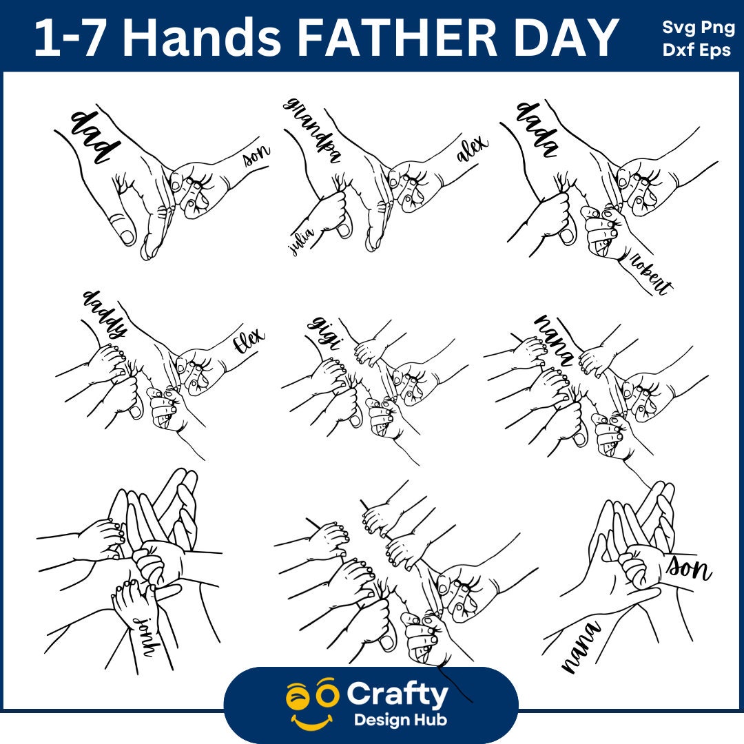 1-7 Hands dad/ Grandpa and Childs Png Bundle, Custom Name Hand Kid Names gift, Best father Ever,father's Day Fist Bump Set Svg,Digital Files