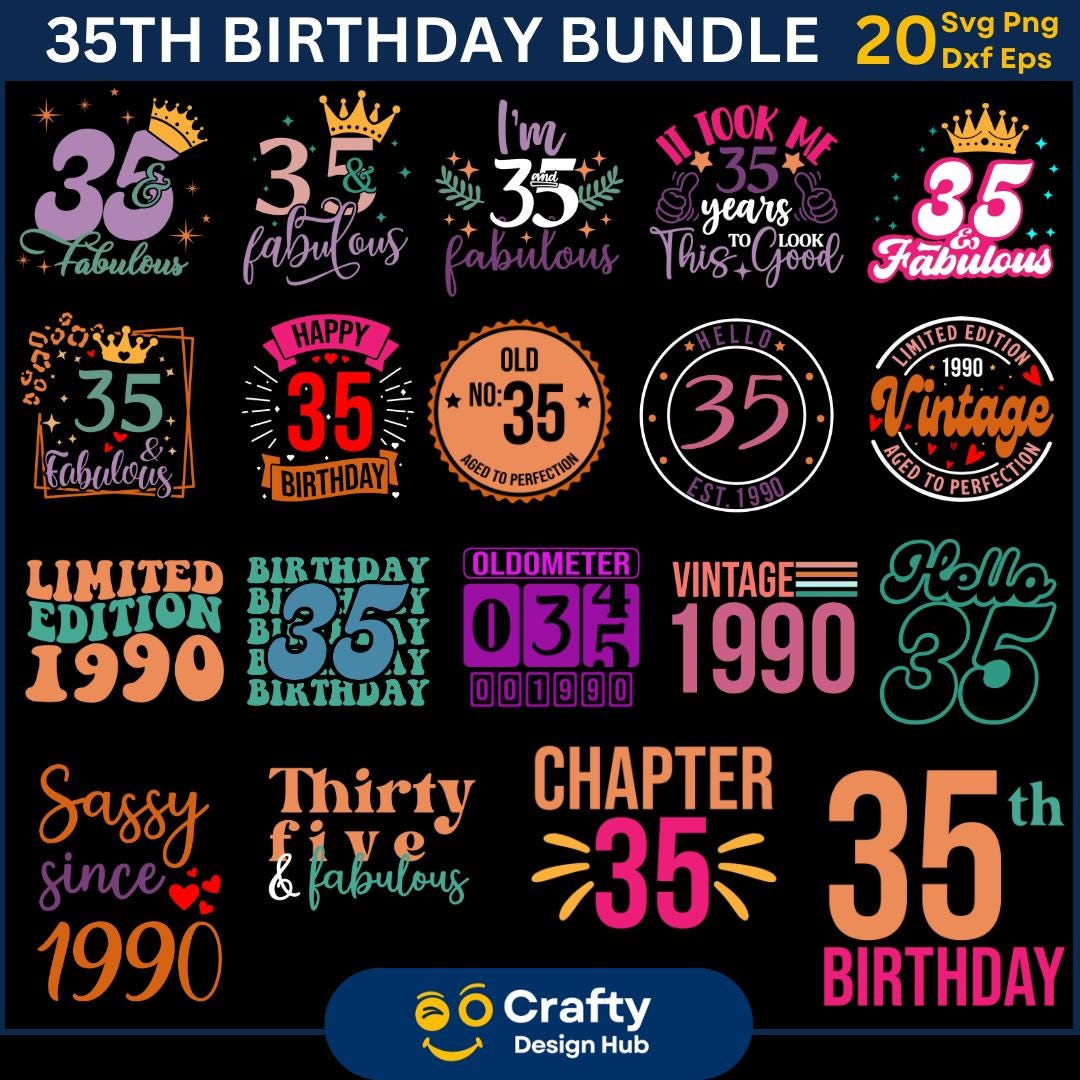35th Birthday Colorful Svg Bundle, 35th Birthday Gift,35 Fabulous Svg ...