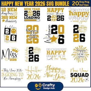 新年あけましておめでとうございますSVGバンドル、Hello 2026 SVG PNG、新年の衣装SVG、新年パーティーTシャツデザイン、新年2026 SVG、新しい章PNG