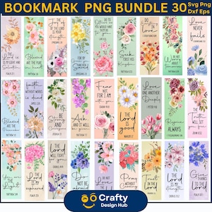 Bundle de 30 versets de la Bible signet png, signet floral imprimable, Png religieux, marque-page inspirant, marque-pages inspirants chrétiens