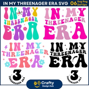 In my Threenager Era SVG Bundle, 3rd Birthday Shirt Svg, Third Birthday Png, Threenager Groovy Designs, Retro Three tee, Digital Download
