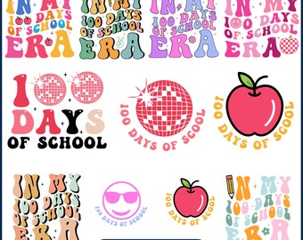 In My 100 Days Of School Era Svg, 100 Days of School, Back To School, Retro Groovy 100th Day, Happy 100th Day Of School PNG Digital Download