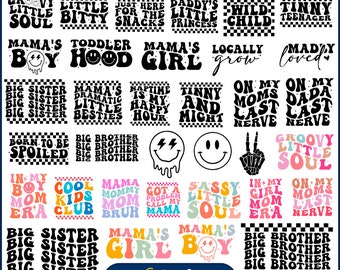 34 Toddler SVG Bundle, Retro Toddler SVG, Cytaty małej dziewczynki, Koszulka dla malucha, Powiedzenie małej dziewczynki, Chłopiec mamy, Dziewczynka Mama SVG, Falisty tekst SVG