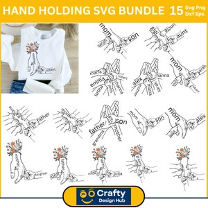 1-7 母の日の拳バンプ セット SVG、1-7 ママ/おばあちゃんと子供の手 SVG、カスタム名手子供の名前 SVG PNG、母の日のデジタル ファイル