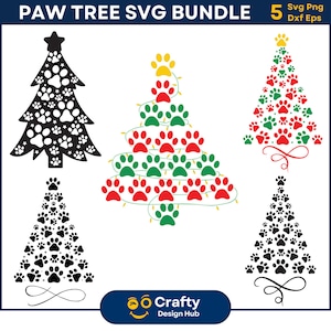 Paw Tree SVG-bundel, Paw Christmas Tree svg, kerstboom svg, pootafdruk kerstboom, kerst png, huisdier kerstmis, Cricut, silhouet