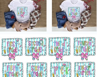 Preppy Back to School Bundle PNG, Checkered,  First Day PNG, Pre-K to Third Grade Png, Coquette Teacher First Day of School Shirt Design