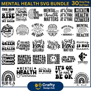 Paquete SVG de salud mental, SVG inspirador, SVG positivo, SVG motivacional, SVG de esperanza, Concientización sobre la salud mental, Archivos de corte para Cricut