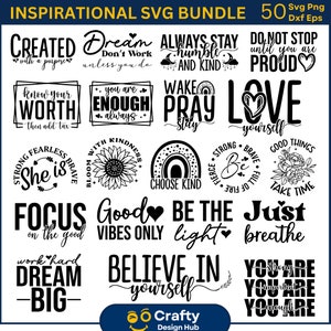 Pakiet Inspirujący Svg, Pakiet Motywujący Svg, Inspirujące Cytaty Svg, Miłość do Siebie Svg, Rodzaj Svg, Wiara Svg, Jesteś Ważny Svg, Plik Cięcia Svg