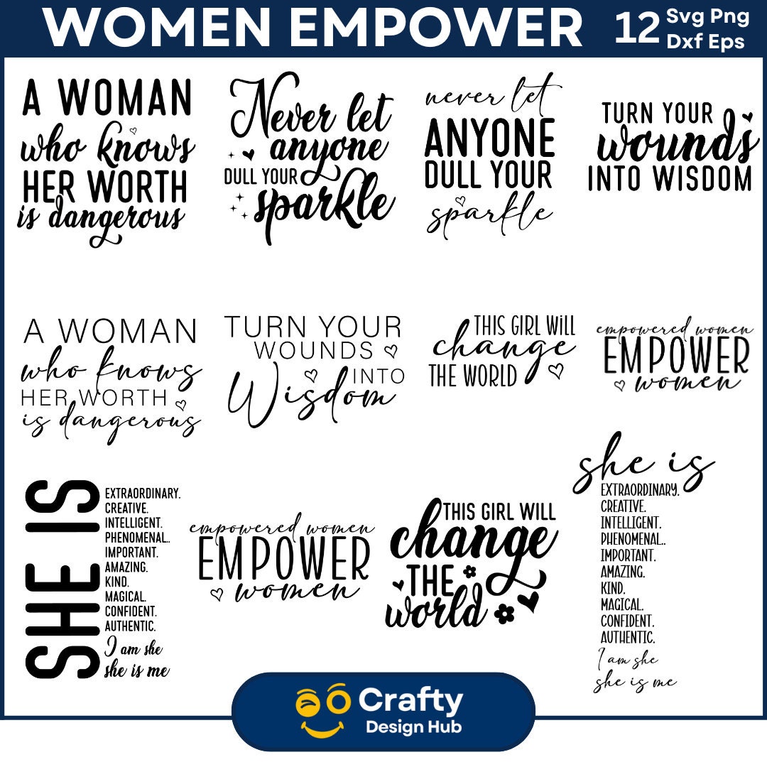 Pacchetto per l'emancipazione femminile, emancipazione femminile SVG, Girl Power SVG, citazioni di ragazze SVG, donne forti SVG, forza SVG, imprenditorialità SVG