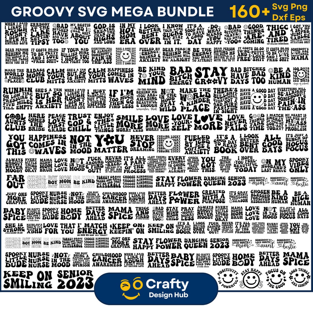 Groovy Svg Mega Bundle, Boho Svg, Hippie Svg, Aesthetic Svg ...