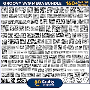 Groovy Svg Mega Bundle, Boho in formato svg, hippie in formato svg, svg estetico, svg di ispirazione, svg motivazionale, svg alla moda, svg retrò, file in formato svg con testo ondulato