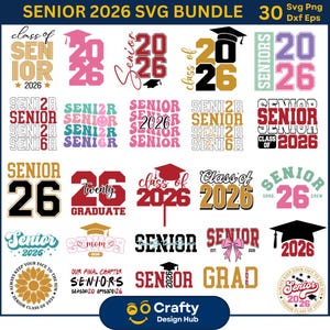 Paquete SVG de último año de 2026, SVG de graduación de 2026, SVG de mamá de último año, SVG de escuela secundaria, SVG de camiseta de último año de 2026, SVG de la clase de 2026, SVG de lazo de coqueta de último año