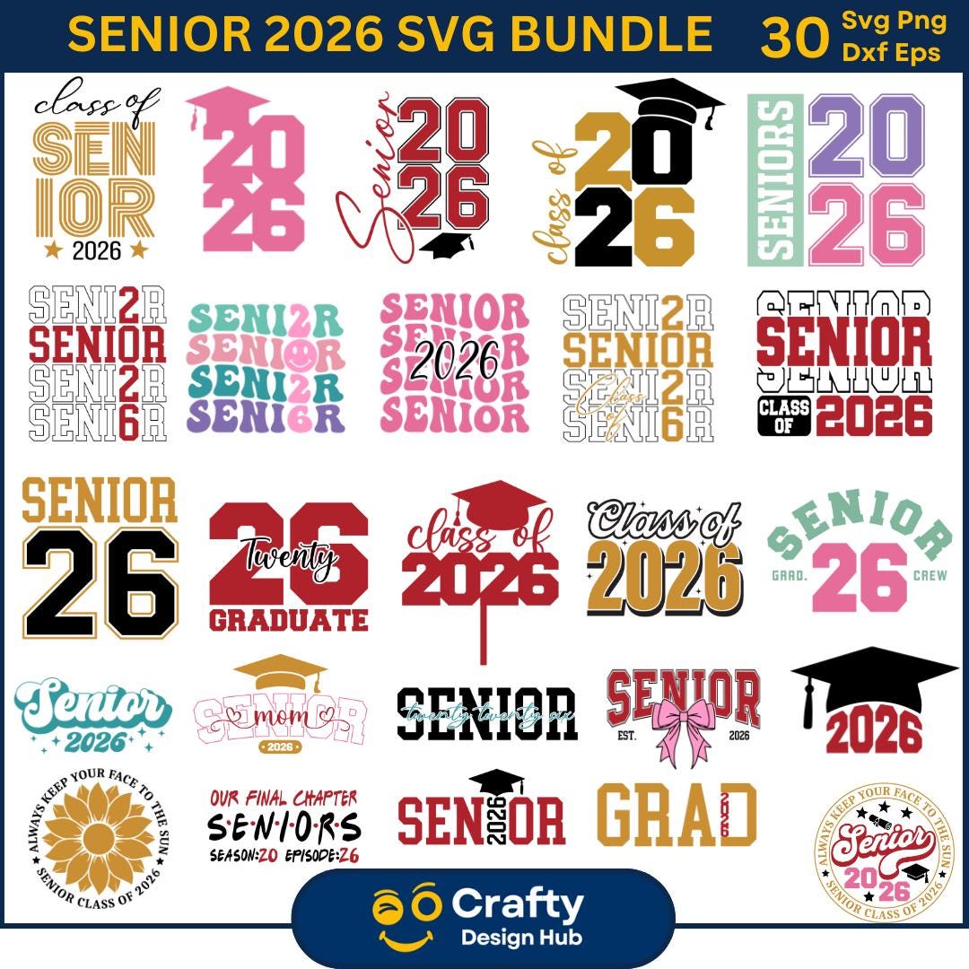 Senior 2026 Svg Bundle,Graduation 2026 SVG, Senior Mom Svg, high school svg, Senior 2026 Shirt Svg,Class of 2026 Svg,Senior Coquette Bow svg