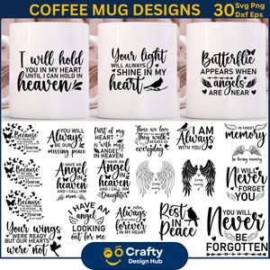 In My Loving Memory マグカップ SVG バンドル、Memoria マグカップ SVG、Memorial Quotes SVG、Remembrance マグカップ SVG、Angels Wings SVG、Christian マグカップ SVG