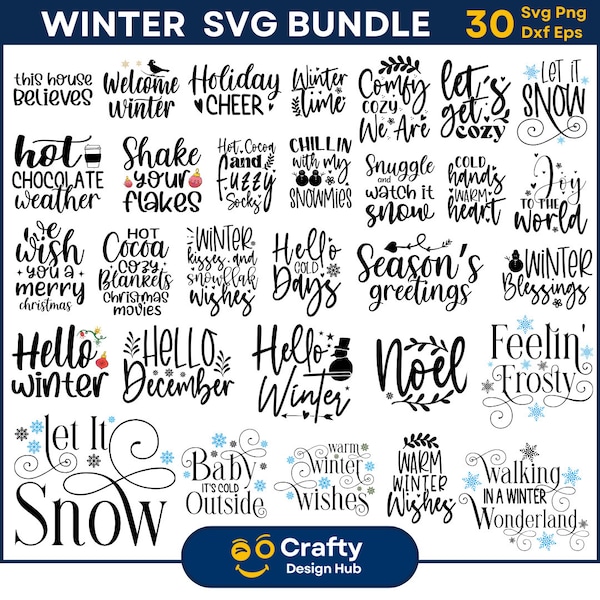 Winter Svg Bundle, Let It Snow Svg, Winter Png, Christmas Quote svg, Hello Winter Snowflakes Sign, Winter door decor, Funny Winter Sayings