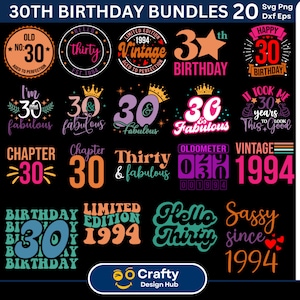 30歳の誕生日のカラフルなSVGバンドル、30歳の誕生日のシャツSVG、30歳の誕生日のプレゼント、誕生日のクリップアート、30の素晴らしいSVG、誕生日のカラフルなSVG